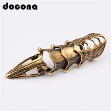 Load image into Gallery viewer, docona Punk knight Skull Armour Knuckle Midi Finger Rings for Women Gothic Gold Alloy Adjustable Ring Party Jewelry