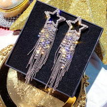 Load image into Gallery viewer, FYUAN Fashion Long Tassel Crystal Earrings for Women 2022 Bijoux Luxury Shiny Gold Color Star Dangle Earrings Jewelry Gifts