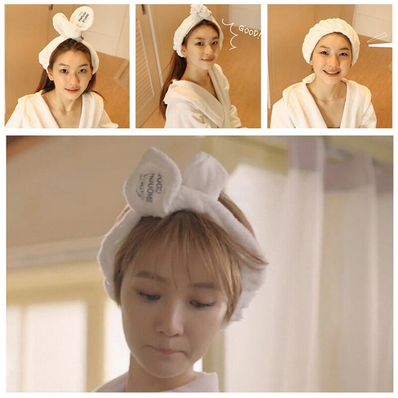 TwistTurban Headwear Velvet Rabbit Ears Headband Soft Towel Hair Band Wrap Headband For Bath Spa Make Up Women Girls Accessories