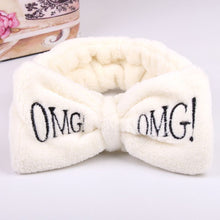 Load image into Gallery viewer, Colorful Women Bow Hair Band Fashion OMG Letters Wash Face Headband Girls Headwear Hairbands Coral Fleece Hair Accessorie W1001