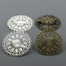 Load image into Gallery viewer, Wholesale-10pcs  Bronzed/Silver Plated 38mm Filigree Flower Vintage Brooch for DIY Jewelry