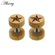 Load image into Gallery viewer, Alisouy 2PC Fashion Wooden Ear Studs Earrings Natural Brown Black 8 10 12mm Punk Barbell Fake Ear Plugs Brincos For Men Women