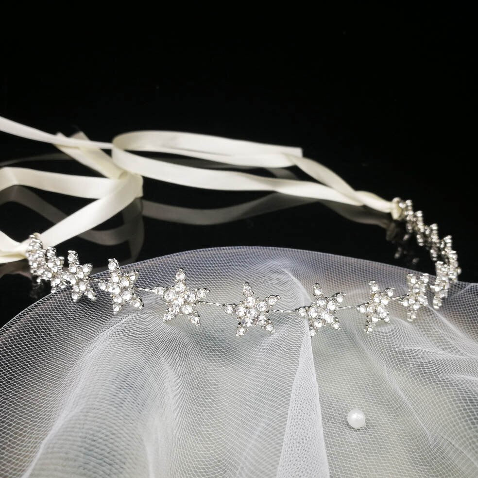 Crystal Star Tiara Crown Wedding Bridal Rhinestones Crown Headband Bride Headdress Headpiece Women Girl Hair Jewelry Accessories