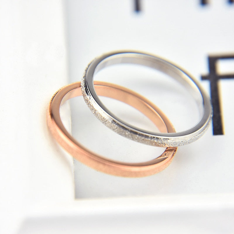 KNOCK High quality Fashion Simple Scrub Stainless Steel Women &#39;s Rings 2 mm Width Rose Gold Color Finger  Gift For Girl Jewelry