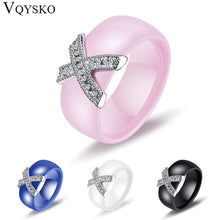 Load image into Gallery viewer, Fashion Jewelry Women Ring With AAA Crystal 8 mm X Cross Ceramic Rings For Women Wedding Party Accessories Gift Design