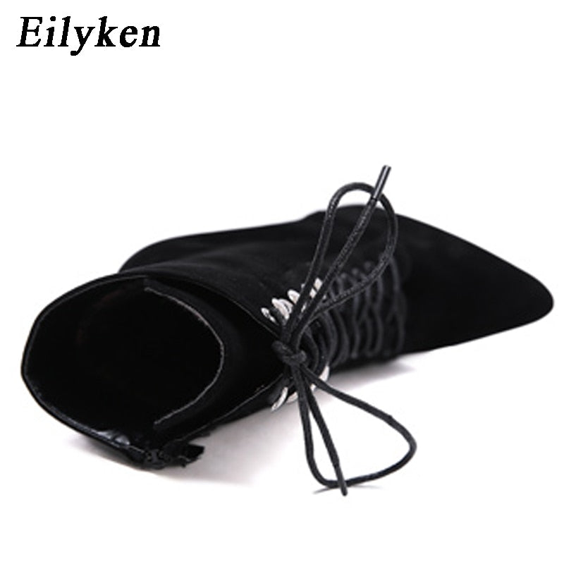 Eilyken 2022 New Women Boots Flock Ankle Boots Pointed Toe Autumn Women Boots Ladies Party Chelsea Boots Zipper Size 35-40