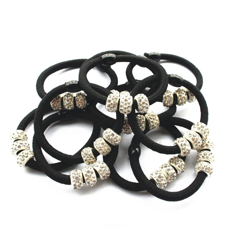 Hot High Quality Women Three Lovely Full Crystal Elastic Ropes Ponytail Holder Alloy Hair Bands Ornaments