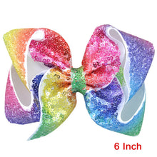 Load image into Gallery viewer, Lovely 8 inch/6 Inch Children Girls Rainbow Large Big Hair Bow Sequins Hair Accessories Women Shining Alligator Party Hair Clips