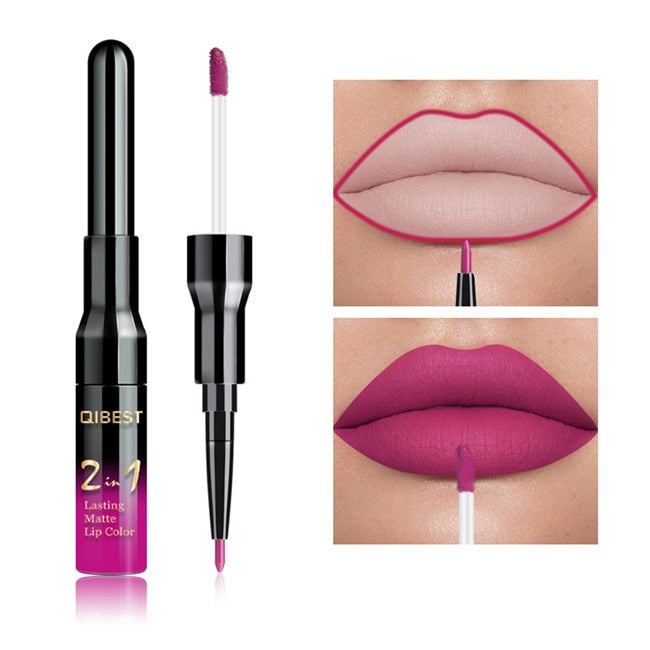 2 in 1 Double Head Liquid Matte Lipstick Lip Gloss &amp; Lip Liner Waterproof Nude Lipstick Set Lipgloss Mate Lip stick Pen Makeup