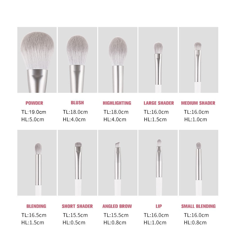 ZOREYA Silver 10-14pcs Makeup Brushes Set Cosmetics Eye Shadow Brush Blending Blush Lip Powder Highlighter Make up Brushes Tools