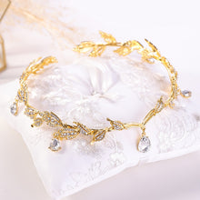 Load image into Gallery viewer, Rose Gold Color Crystal Crown Bridal Hair Accessory Wedding Rhinestone Teardrop Leaf Tiara Headband Frontlet Bride Hair Jewelry