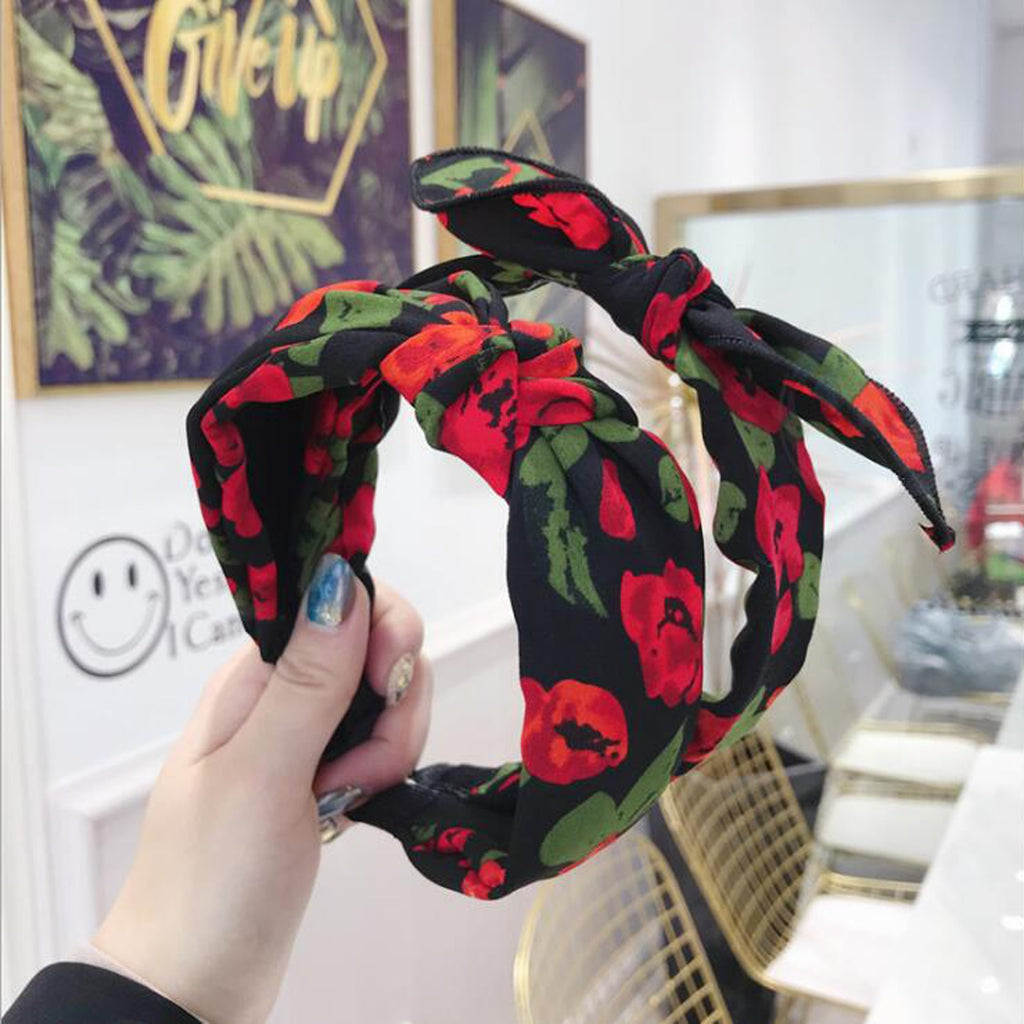 Fashion Women Floral Headband Bohemia Hairband Girls Big Bow Knot Hair Band Adult Soft Polyester Hair Accessories