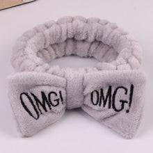 Load image into Gallery viewer, Colorful Women Bow Hair Band Fashion OMG Letters Wash Face Headband Girls Headwear Hairbands Coral Fleece Hair Accessorie W1001