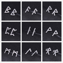 Load image into Gallery viewer, Skyrim Nordic Runes Letter Earring Viking Amulet Women Stainless Steel Girls Earrings Stud Jewelry Fehu Gebo Ansuz Isa Ehwaz