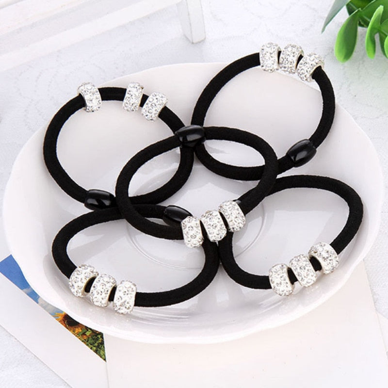 Hot High Quality Women Three Lovely Full Crystal Elastic Ropes Ponytail Holder Alloy Hair Bands Ornaments