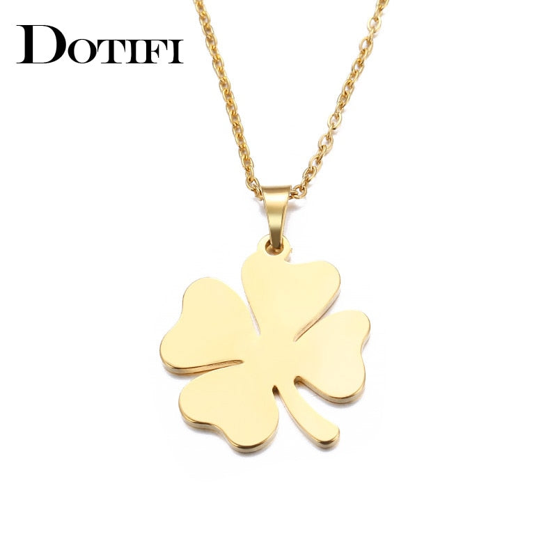 DOTIFI Stainless Steel Necklace For Women Man Lover&#39;s Clover Gold And Silver Color Pendant Necklace Engagement Jewelry
