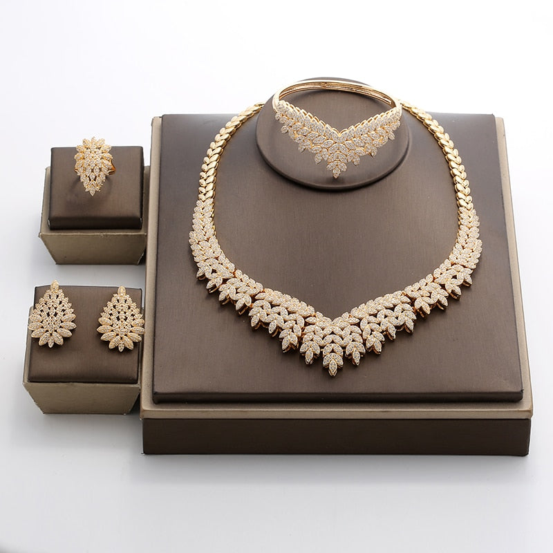 Hadiyana Trendy Noble Micro Pave Cubic Zirconia Dubai Jewelry Sets Latest Luxury Bridal Wedding Jewelry Set For Women TZ8025