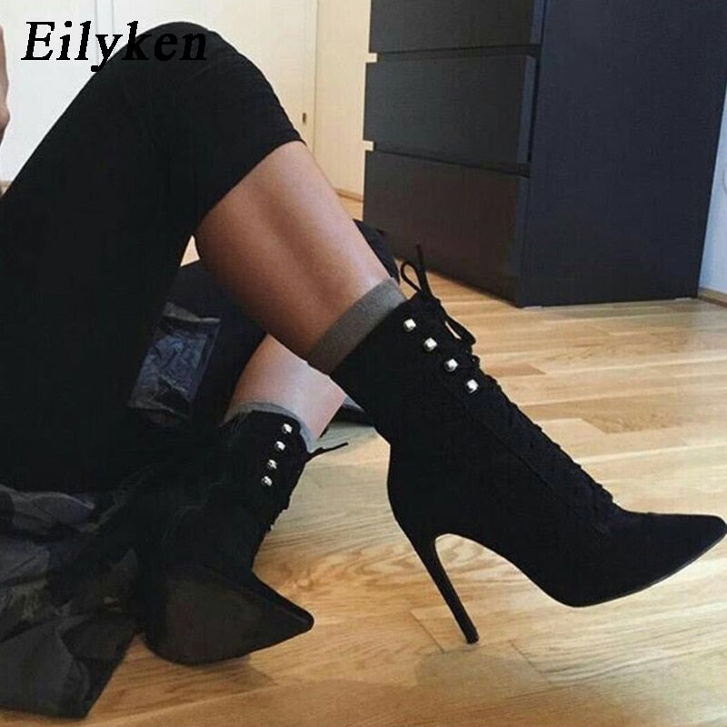 Eilyken 2022 New Women Boots Flock Ankle Boots Pointed Toe Autumn Women Boots Ladies Party Chelsea Boots Zipper Size 35-40