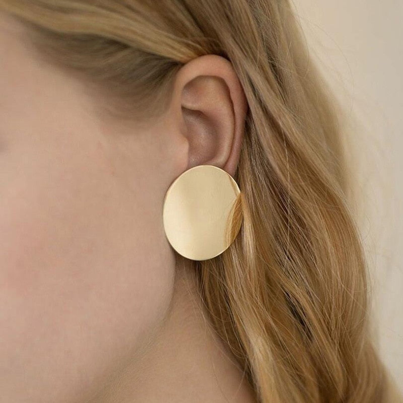 e912 Round Shaped Golden Earrings Simple Metal Vintage Earrings For Women Fashion Jewelry Girls Earring brincos 2022