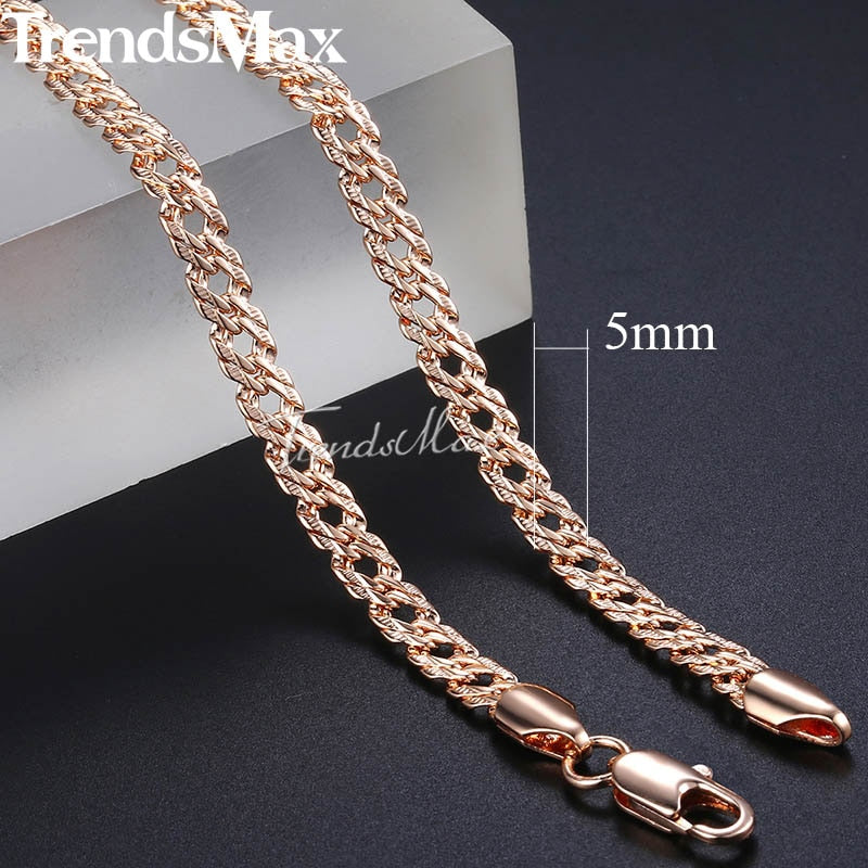Trendsmax Necklaces for Women Men 585 Rose Gold Venitian Curb Link Chain Necklace 45cm 55cm 60cm Fashion Jewelry KGN453