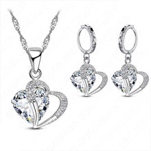 Load image into Gallery viewer, Luxury Women 925 Sterling Silver Cubic Zircon Necklace Pendant Earrings Sets Cartilage Piercing Jewelry Wedding Heart Design