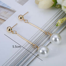 Load image into Gallery viewer, Korean Simulated Pearl Long Tassel Bar Drop Earrings For Women OL Style Sweet Dangle Brincos Party Jewelry Gift Wholesale EB478