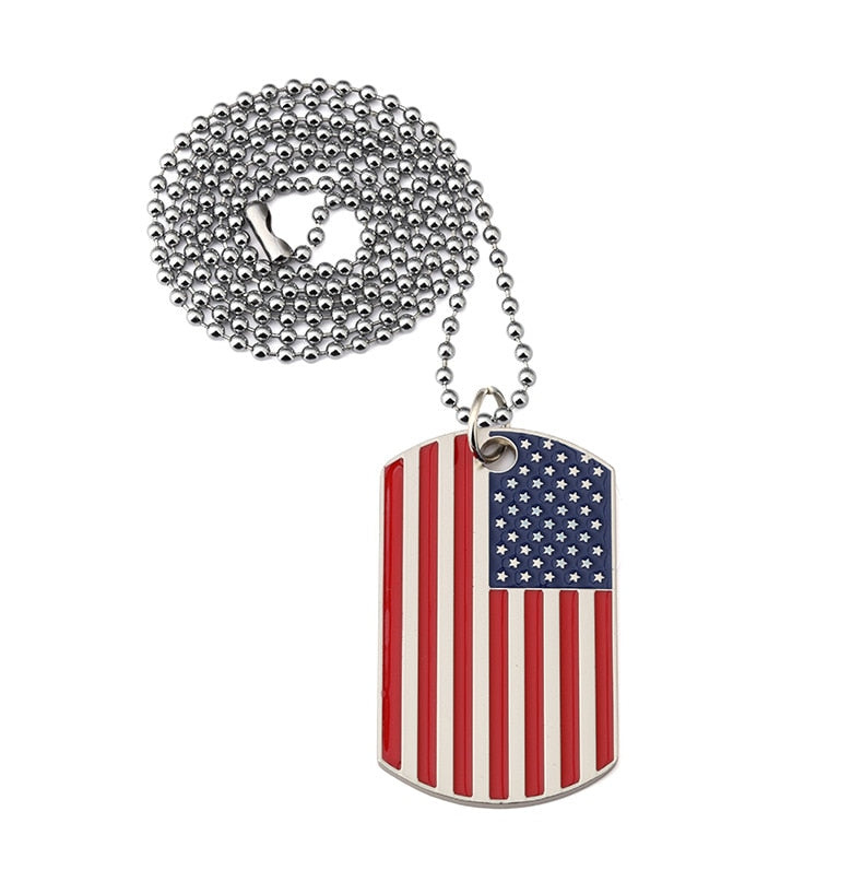 Hip Hop American flag Pendant Necklaces Men&#39;s Army Military card Charm beaded chain Necklace For women Fashion Jewelry