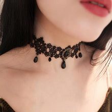 Load image into Gallery viewer, 2022 fashion Gothic Victorian Crystal Tassel Tattoo Choker Necklace Black Lace Choker Collar Vintage Women Wedding Jewelry