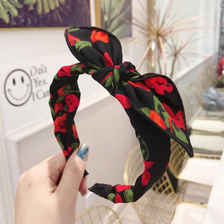 Fashion Women Floral Headband Bohemia Hairband Girls Big Bow Knot Hair Band Adult Soft Polyester Hair Accessories