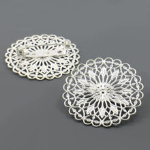 Load image into Gallery viewer, Wholesale-10pcs  Bronzed/Silver Plated 38mm Filigree Flower Vintage Brooch for DIY Jewelry