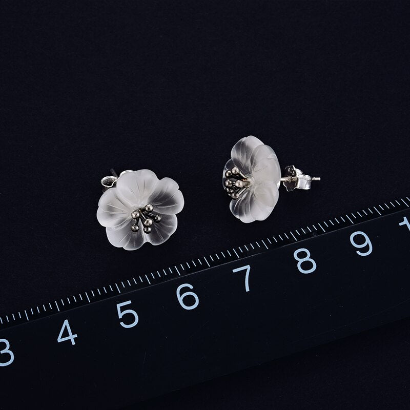 Lotus Fun Real 925 Sterling Silver Earrings Natural Crystal Gems Fine Jewelry Flower in the Rain Stud Earrings for Women Brincos