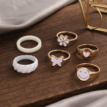 Load image into Gallery viewer, KISS WIFE Vintage Golden Heart Smile Rings Set for Women Ins Style Colorful Love Rings Cute Finger Rings for Girls Jewelry Gifts