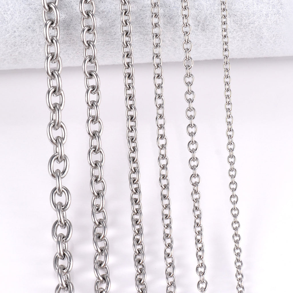 1Pc Width 1.5mm-6mm Stainless Steel Cross O Chain Necklace For Women Men DIY Jewelry Thin Bracelet Necklace