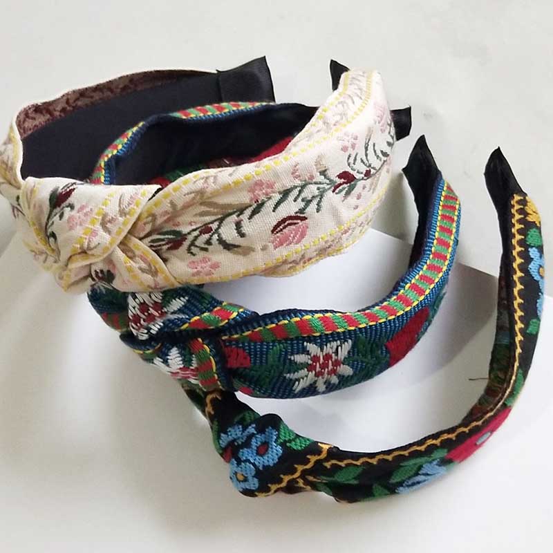 Embroidery Flower Headbands For Women korea Headband National Style Hair Accessories Colorful Hairband Head Wrap Hair Band