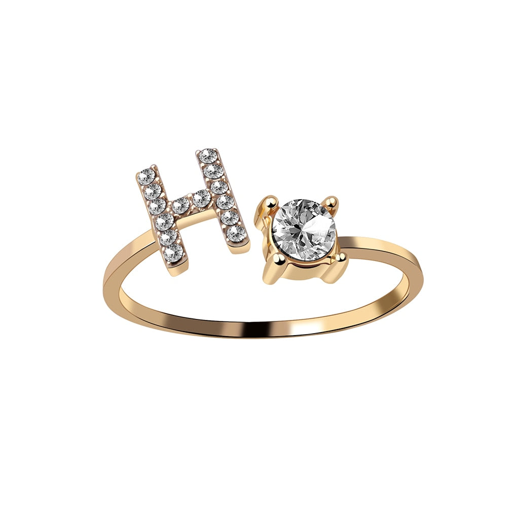 A-Z Letter Gold Color Metal Adjustable Opening Rings For Women Initials Name Alphabet Creative Finger Ring Trendy Party Jewelry