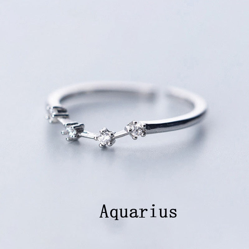 12 Constellation Rings For Women Cubic Zircon Adjustable Zodiac Rings Silver Color Jewelry Gifts