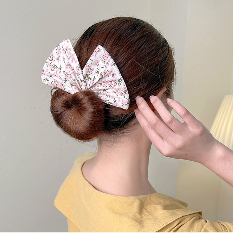 AMORCOME Multicolor Deft Bun Print Headband Hairpin for Women Girl Cloth Hair Circle Bun Maker Ponytail Holder Hair Accessories
