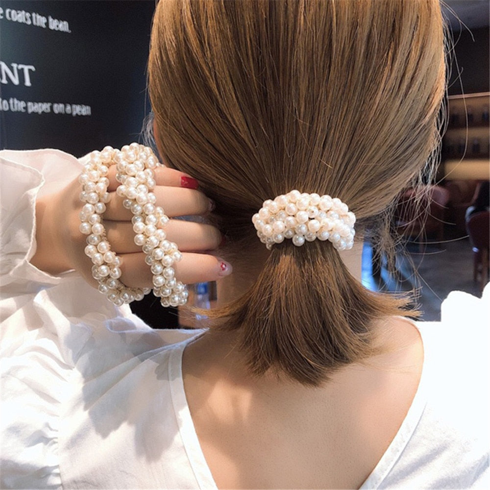 6 Colors Elegant Pearl Hair Ties For Women Girls Scrunchies Rubber Bands Ponytail Holders Hair Accessories Elastic Hair Band