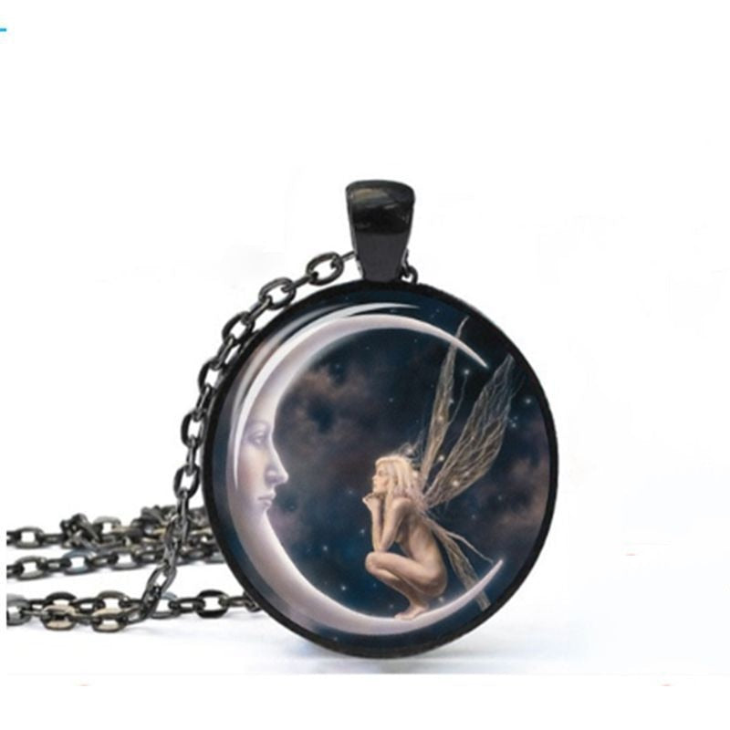 2022 The New Women Necklace Elf Angel Necklaces Time Moon Angel Pendant Necklace For Women Jewelry Charm Gift