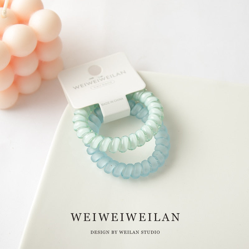 2 piece cards of super sweet candy color transparent frosted phone line hair ring simple and seamless bracelet hair accessory