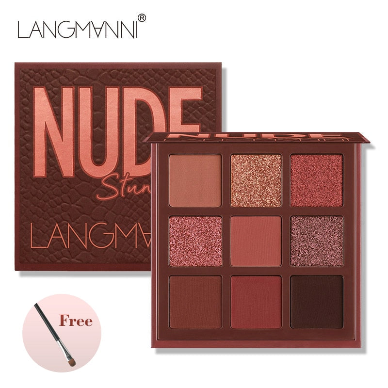 Langmanni 9 Colors Nude Eyeshadow Makeup Palette Matte Lasting Waterproof Non-Flying Powder Makeup Cosmetics