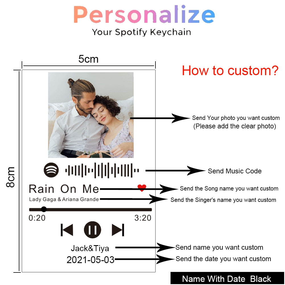 Personalized Acrylic Spotify Scan Code Music Keychain Song Singer Name Album Cover Plaque Keyring Women Men Custom Photo Gifts