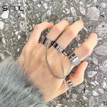 Load image into Gallery viewer, Sindlan Punk Geometric Silver Color Chain Wrist Bracelet for Men Ring Charm Set Couple Emo Fashion Jewelry Gifts Pulsera Mujer