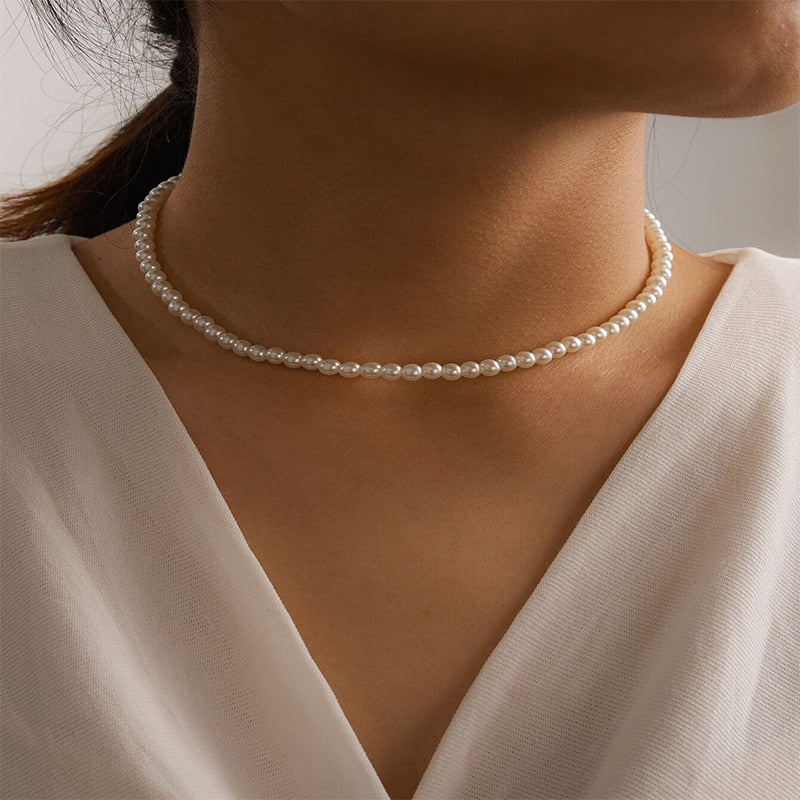 2022 New Fashion White Lmitation Pearl Choker Necklace  Round Wedding Necklace for Women  Charm Beaded  Jewelry