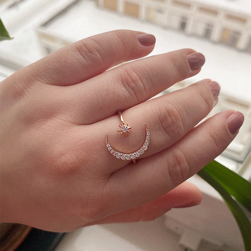 KISSWIFE 2019 New Fashion Moon Star Open Finger Rings for Women Adjustable Silver Color Wedding Ring Jewelry Girl Gifts