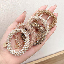 Load image into Gallery viewer, Ladies Pearl Multicolor Beads Hair Tie Elastic Hair Rope Simple Metal Sheets Scrunchies Ponytail Headdress For Women Accessories