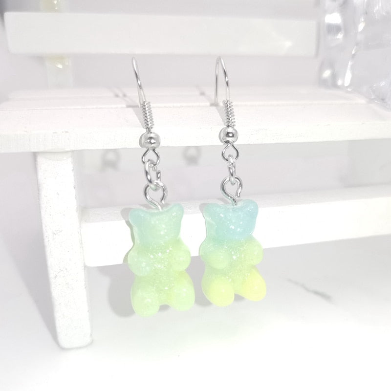 1 Pair of Cute Resin Gummy Bear Earrings Women's 33 Colors Candy Animal  Girl Jewelry Gift Pendant