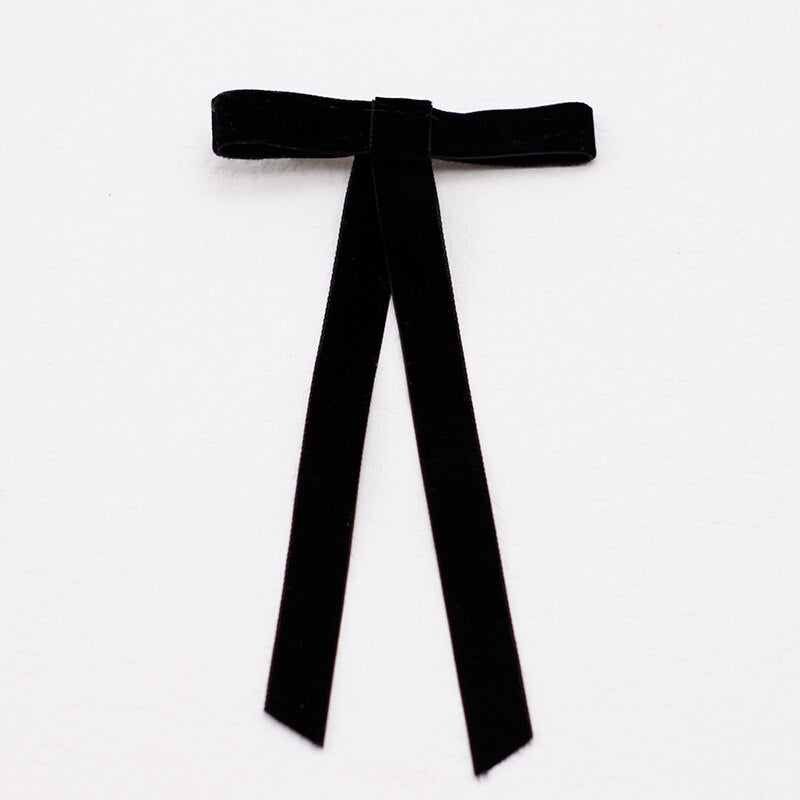 Lystrfac Vintage Black Velvet Bow Hair Clips For Women Long Ribbon Hairpin Simple Top Clip Ladies Hairgrips Hair Accessories