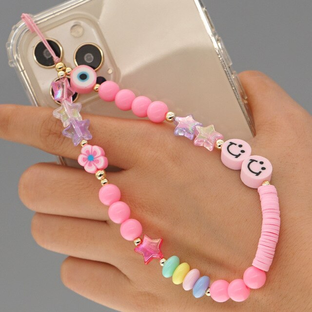 2022 Trendy Black Phone Chain Beads LOVE Letter Phone Case Charm Mobile Strap Jewelry For Women Telephone Anti-Lost Lanyard Gift