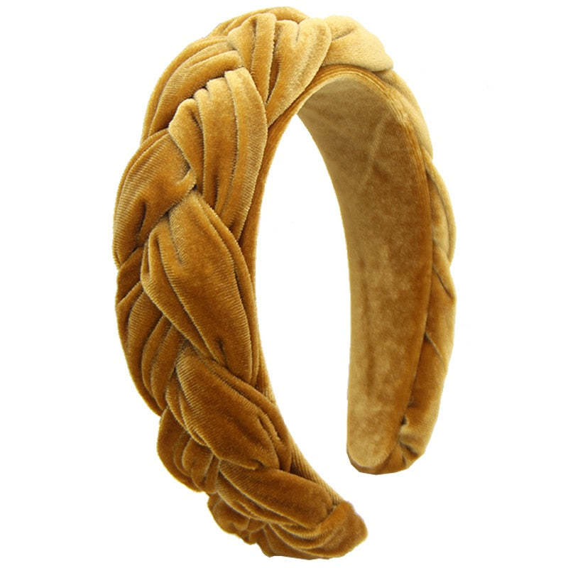 Levao Wide Velvet Headband Head Bezel Hair Accessories for Women Handmade Braided Hair Hoop Gold Thick Headbands Girls Headwear